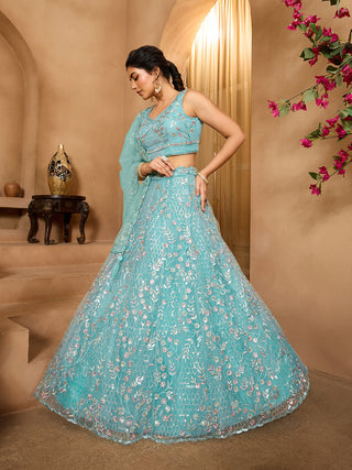 Net Sequins Embroidered Semi-Stitched Lehenga & Unstitched Blouse With Dupatta Clothsvilla