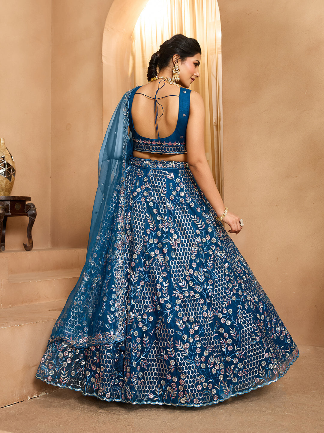 Net Sequins Embroidered Semi-Stitched Lehenga & Unstitched Blouse With Dupatta Clothsvilla