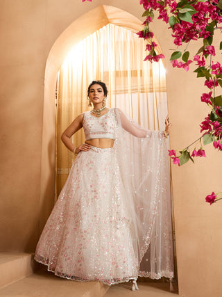 Net Sequins Embroidered Semi-Stitched Lehenga & Unstitched Blouse With Dupatta Clothsvilla