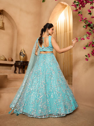 Net Sequins Embroidered Semi-Stitched Lehenga & Unstitched Blouse With Dupatta Clothsvilla