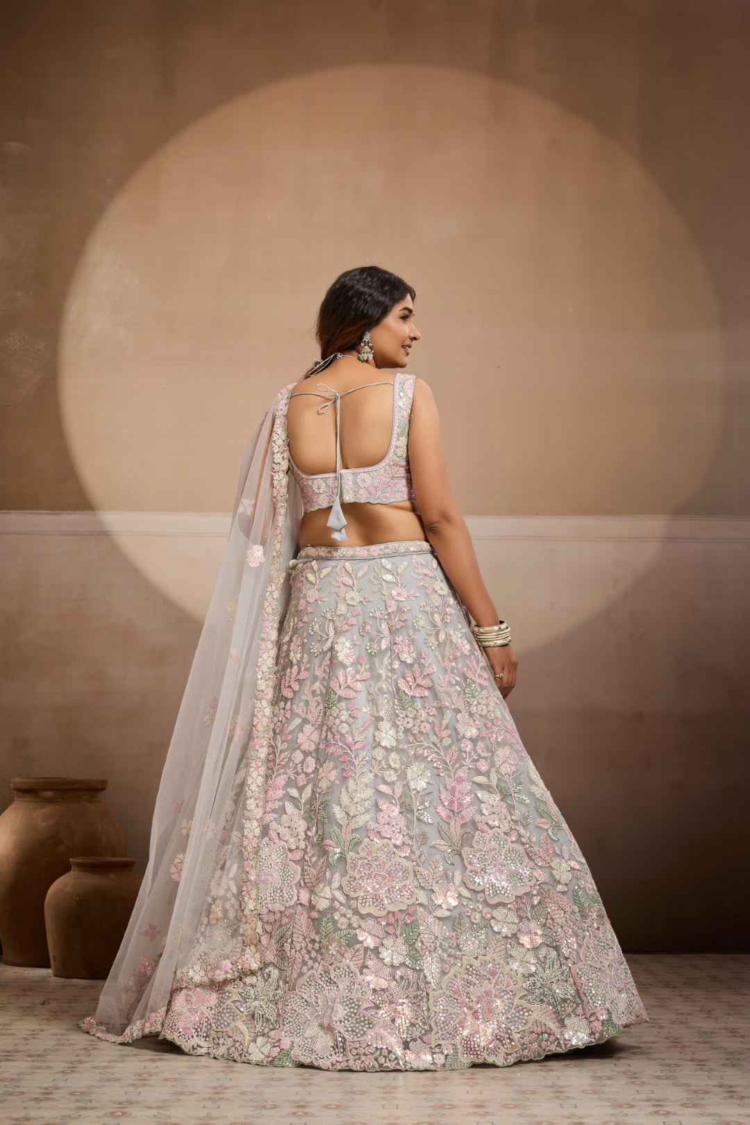 Net Sequins Embroidered Semi-Stitched Lehenga & Unstitched Blouse With Dupatta Clothsvilla
