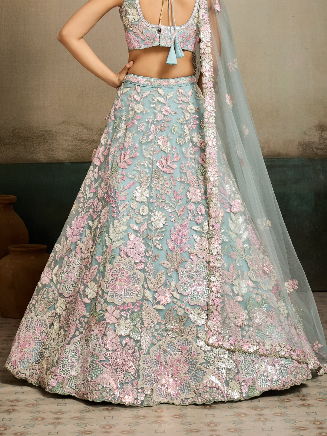 Net Sequins Embroidered Semi-Stitched Lehenga & Unstitched Blouse With Dupatta Clothsvilla
