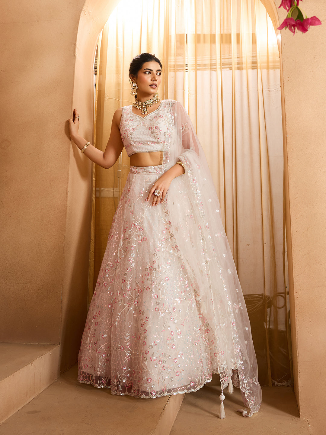 Net Sequins Embroidered Semi-Stitched Lehenga & Unstitched Blouse With Dupatta Clothsvilla
