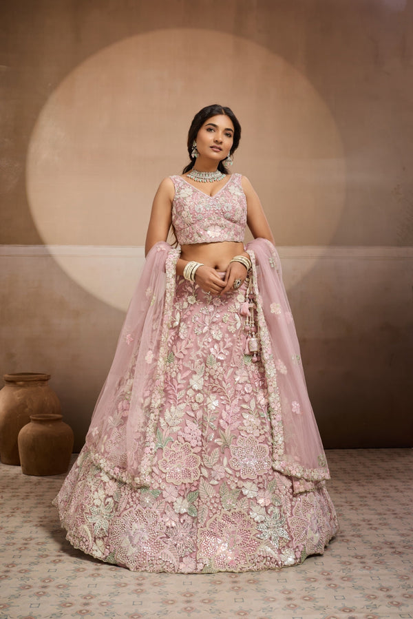 Net Sequins Embroidered Semi-Stitched Lehenga & Unstitched Blouse With Dupatta Clothsvilla