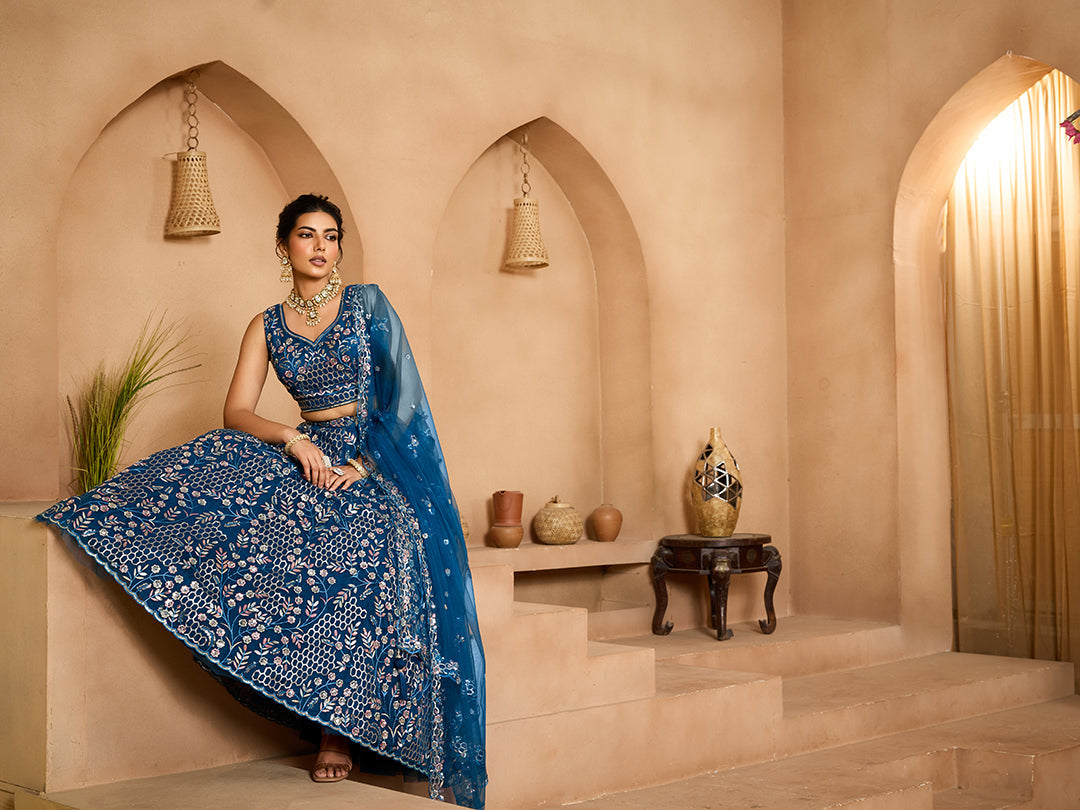 Net Sequins Embroidered Semi-Stitched Lehenga & Unstitched Blouse With Dupatta Clothsvilla