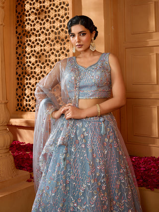 Net Sequins Embroidered Semi-Stitched Lehenga & Unstitched Blouse With Dupatta Clothsvilla