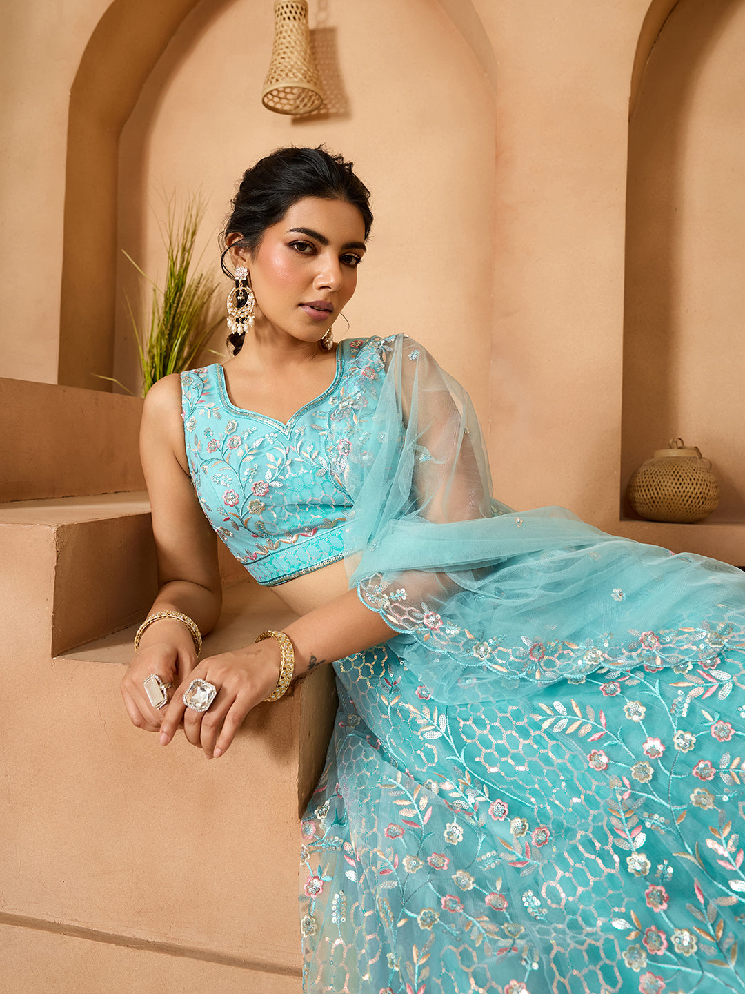 Net Sequins Embroidered Semi-Stitched Lehenga & Unstitched Blouse With Dupatta Clothsvilla