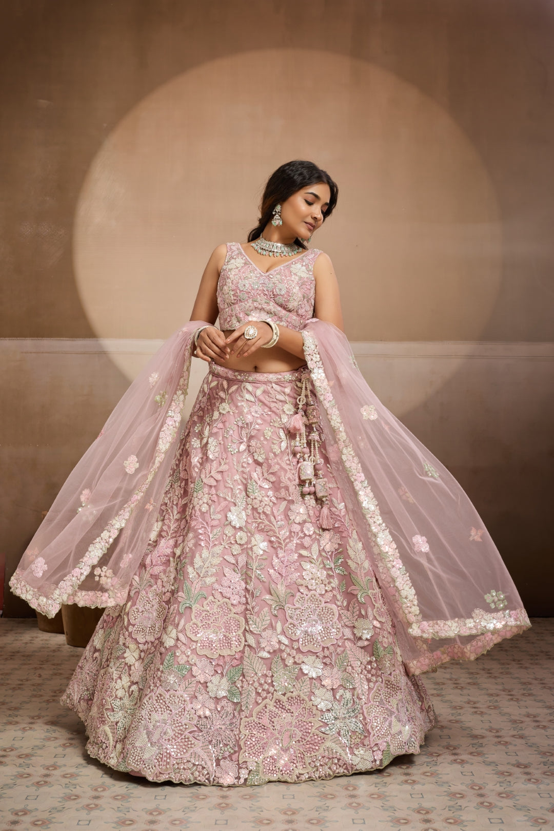 Net Sequins Embroidered Semi-Stitched Lehenga & Unstitched Blouse With Dupatta Clothsvilla