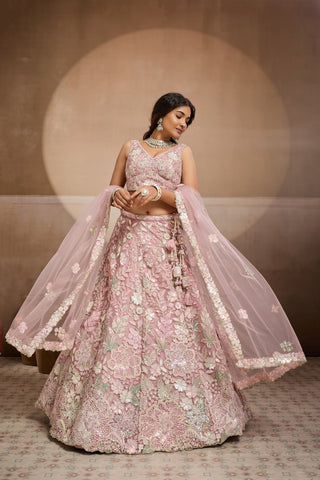 Net Sequins Embroidered Semi-Stitched Lehenga & Unstitched Blouse With Dupatta Clothsvilla