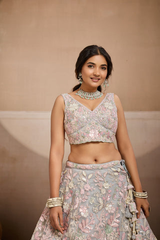 Net Sequins Embroidered Semi-Stitched Lehenga & Unstitched Blouse With Dupatta Clothsvilla