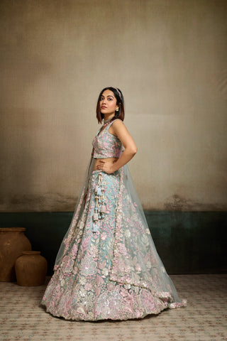 Net Sequins Embroidered Semi-Stitched Lehenga & Unstitched Blouse With Dupatta Clothsvilla