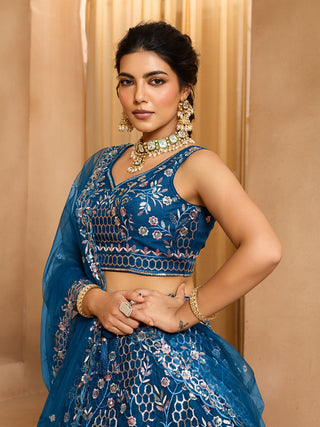 Net Sequins Embroidered Semi-Stitched Lehenga & Unstitched Blouse With Dupatta Clothsvilla
