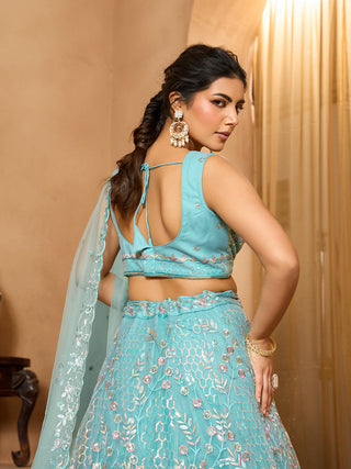 Net Sequins Embroidered Semi-Stitched Lehenga & Unstitched Blouse With Dupatta Clothsvilla