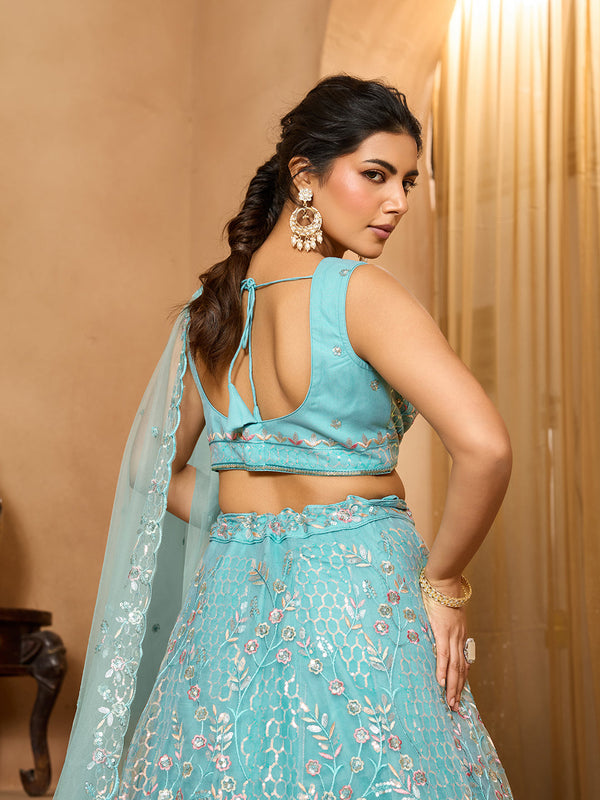 Net Sequins Embroidered Semi-Stitched Lehenga & Unstitched Blouse With Dupatta Clothsvilla