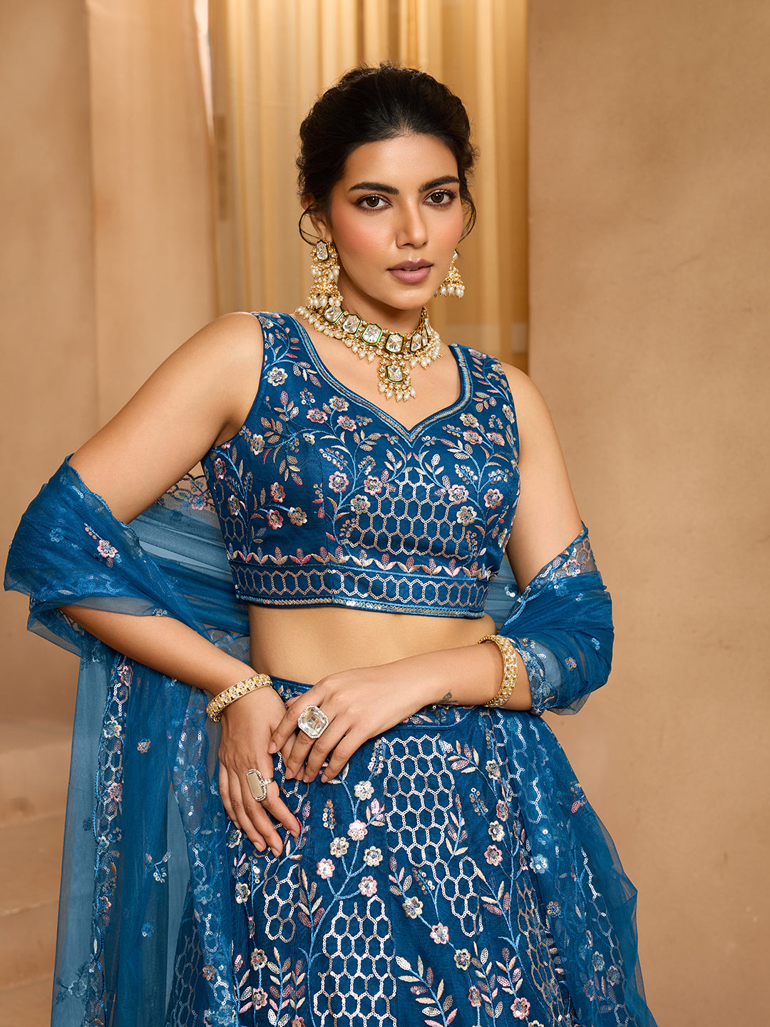 Net Sequins Embroidered Semi-Stitched Lehenga & Unstitched Blouse With Dupatta Clothsvilla