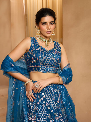 Net Sequins Embroidered Semi-Stitched Lehenga & Unstitched Blouse With Dupatta Clothsvilla
