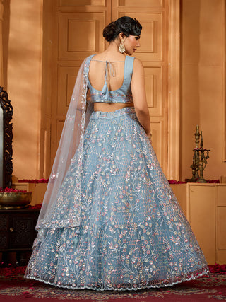 Net Sequins Embroidered Semi-Stitched Lehenga & Unstitched Blouse With Dupatta Clothsvilla