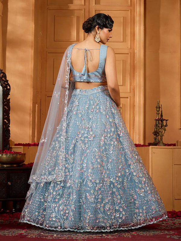 Net Sequins Embroidered Semi-Stitched Lehenga & Unstitched Blouse With Dupatta Clothsvilla