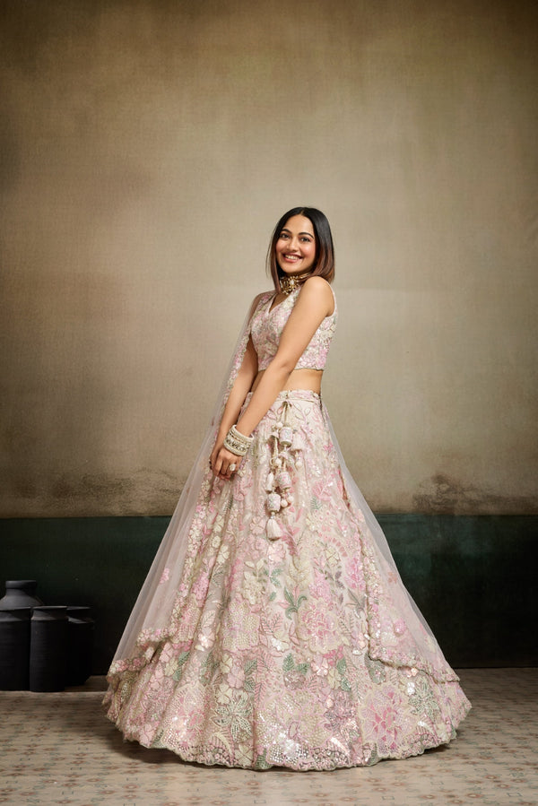 Net Sequins Embroidered Semi-Stitched Lehenga & Unstitched Blouse With Dupatta Clothsvilla