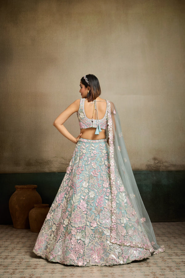Net Sequins Embroidered Semi-Stitched Lehenga & Unstitched Blouse With Dupatta Clothsvilla