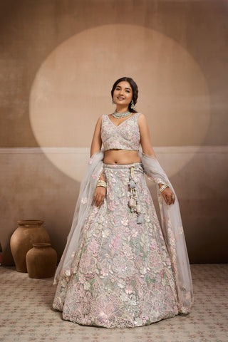 Net Sequins Embroidered Semi-Stitched Lehenga & Unstitched Blouse With Dupatta Clothsvilla