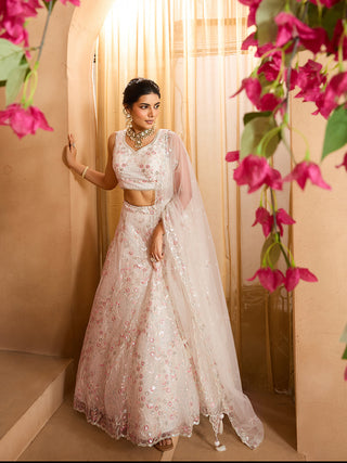Net Sequins Embroidered Semi-Stitched Lehenga & Unstitched Blouse With Dupatta Clothsvilla