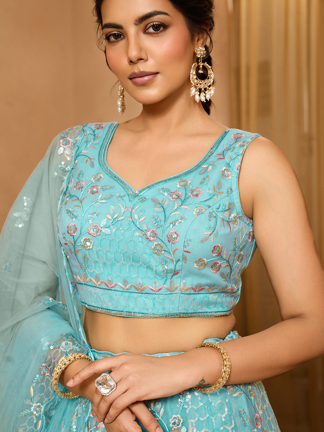 Net Sequins Embroidered Semi-Stitched Lehenga & Unstitched Blouse With Dupatta Clothsvilla