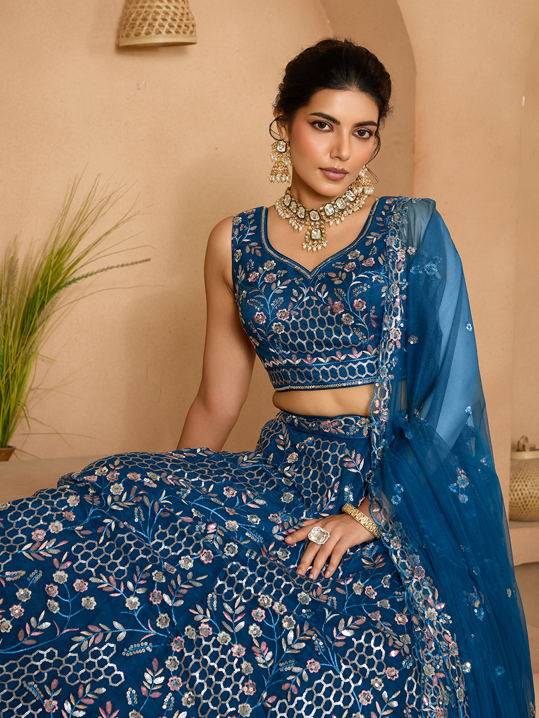 Net Sequins Embroidered Semi-Stitched Lehenga & Unstitched Blouse With Dupatta Clothsvilla