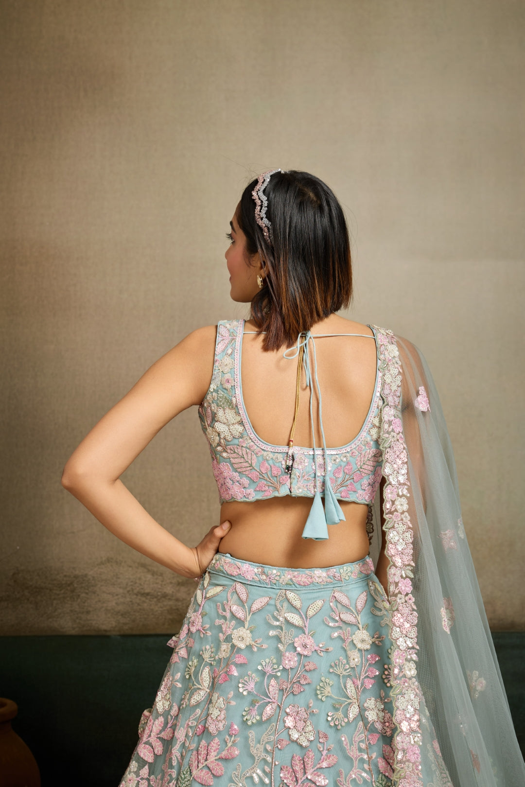Net Sequins Embroidered Semi-Stitched Lehenga & Unstitched Blouse With Dupatta Clothsvilla
