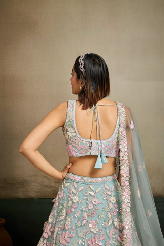 Net Sequins Embroidered Semi-Stitched Lehenga & Unstitched Blouse With Dupatta Clothsvilla