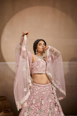 Net Sequins Embroidered Semi-Stitched Lehenga & Unstitched Blouse With Dupatta Clothsvilla
