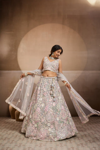 Net Sequins Embroidered Semi-Stitched Lehenga & Unstitched Blouse With Dupatta Clothsvilla