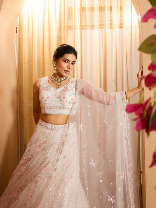 Net Sequins Embroidered Semi-Stitched Lehenga & Unstitched Blouse With Dupatta Clothsvilla