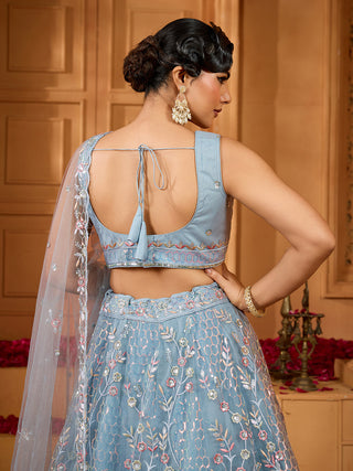 Net Sequins Embroidered Semi-Stitched Lehenga & Unstitched Blouse With Dupatta Clothsvilla