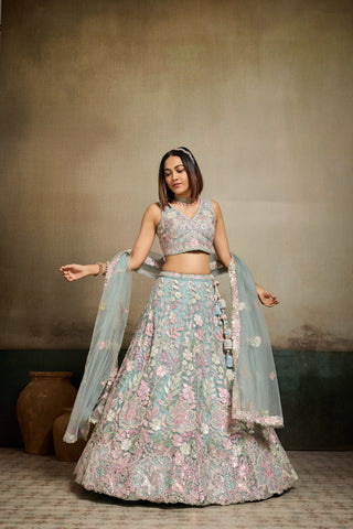Net Sequins Embroidered Semi-Stitched Lehenga & Unstitched Blouse With Dupatta Clothsvilla