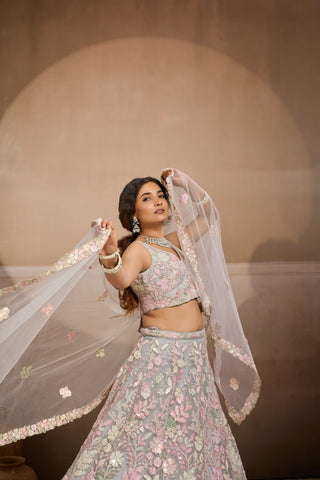 Net Sequins Embroidered Semi-Stitched Lehenga & Unstitched Blouse With Dupatta Clothsvilla