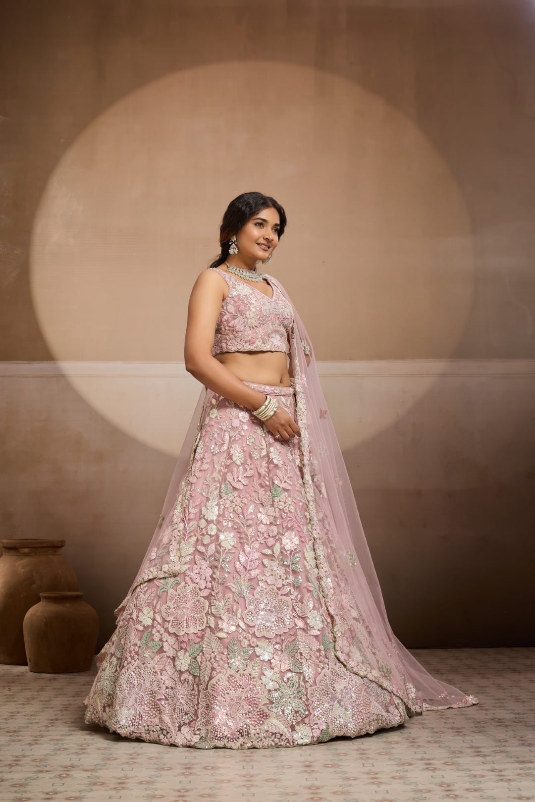Net Sequins Embroidered Semi-Stitched Lehenga & Unstitched Blouse With Dupatta Clothsvilla