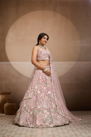 Net Sequins Embroidered Semi-Stitched Lehenga & Unstitched Blouse With Dupatta Clothsvilla