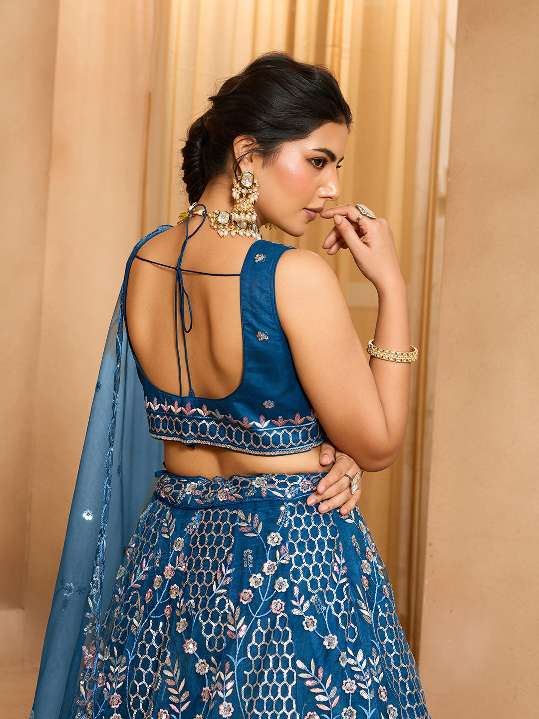 Net Sequins Embroidered Semi-Stitched Lehenga & Unstitched Blouse With Dupatta Clothsvilla