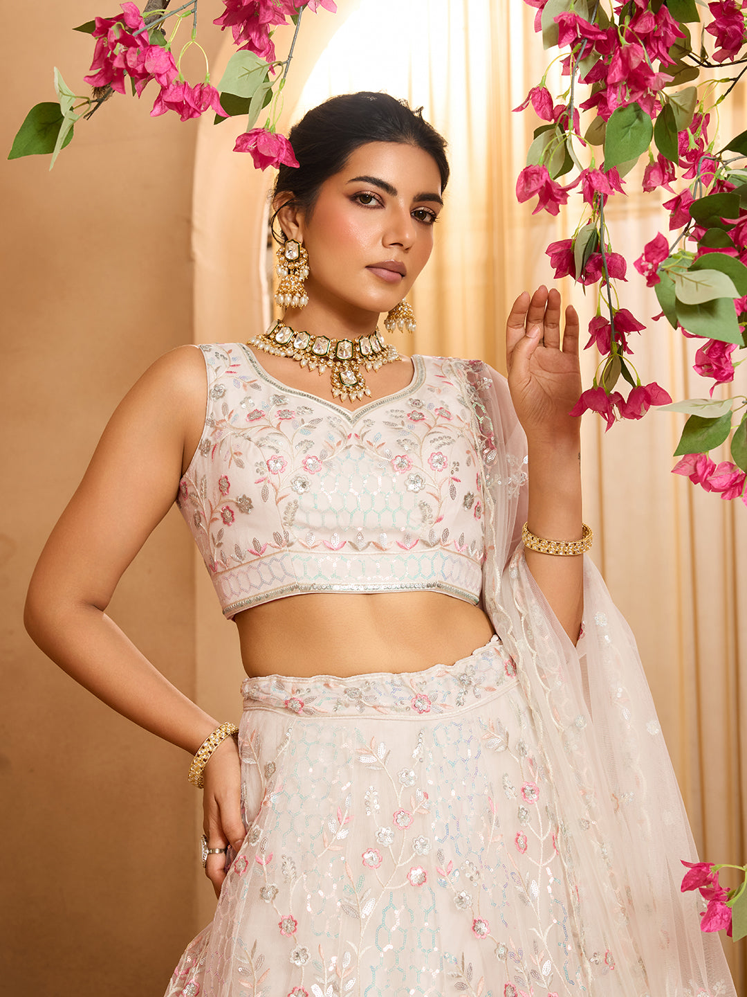 Net Sequins Embroidered Semi-Stitched Lehenga & Unstitched Blouse With Dupatta Clothsvilla