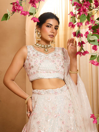 Net Sequins Embroidered Semi-Stitched Lehenga & Unstitched Blouse With Dupatta Clothsvilla