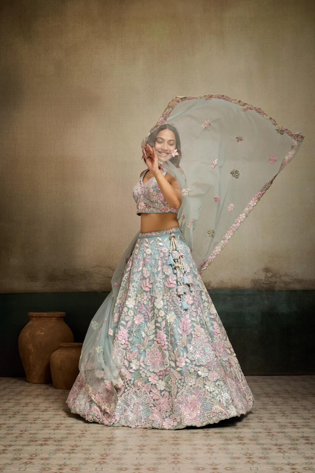Net Sequins Embroidered Semi-Stitched Lehenga & Unstitched Blouse With Dupatta Clothsvilla