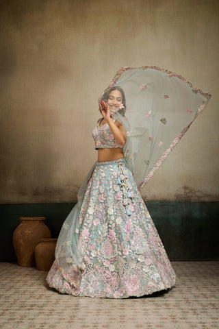 Net Sequins Embroidered Semi-Stitched Lehenga & Unstitched Blouse With Dupatta Clothsvilla