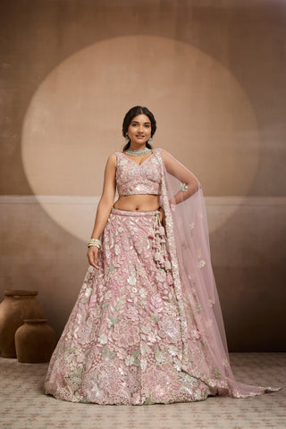 Net Sequins Embroidered Semi-Stitched Lehenga & Unstitched Blouse With Dupatta Clothsvilla