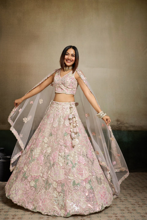 Net Sequins Embroidered Semi-Stitched Lehenga & Unstitched Blouse With Dupatta Clothsvilla Main image