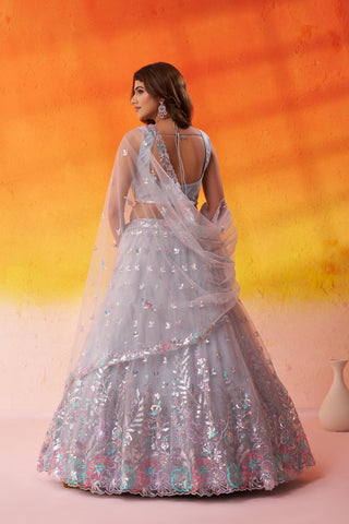 Net Sequins Thread & Embroidered Semi-Stitched Lehenga & Unstitched Blouse With Dupatta Clothsvilla