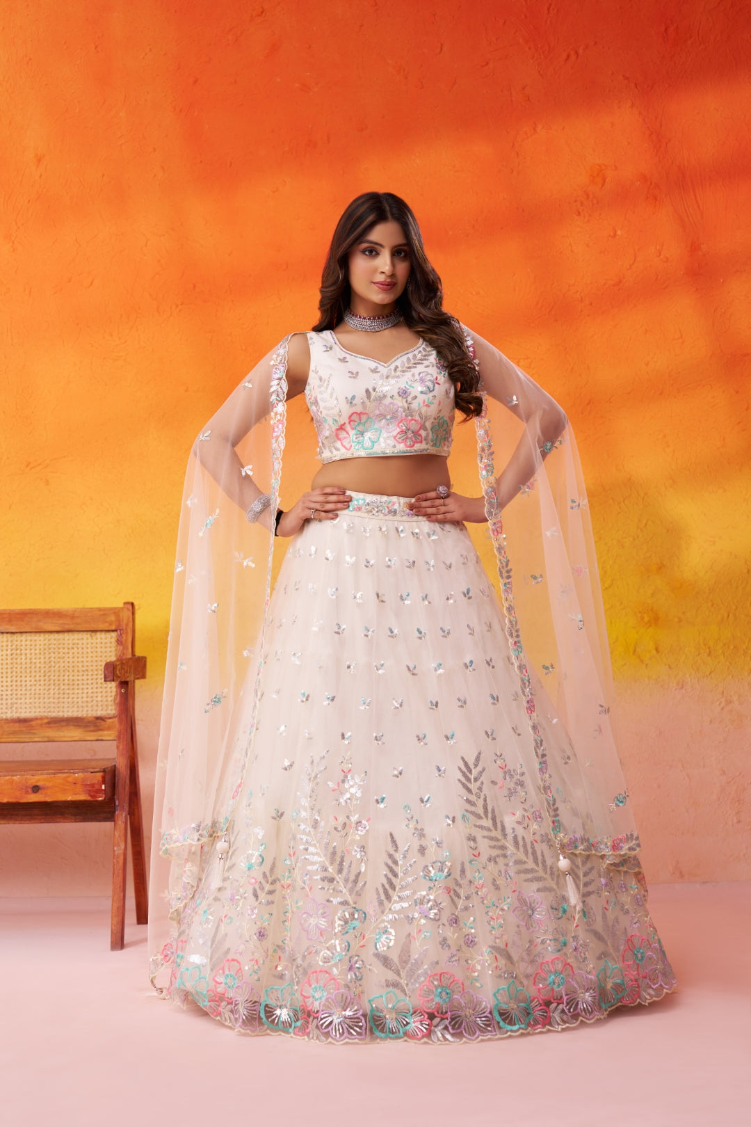 Net Sequins Thread & Embroidered Semi-Stitched Lehenga & Unstitched Blouse With Dupatta Clothsvilla