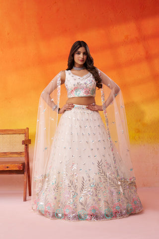 Net Sequins Thread & Embroidered Semi-Stitched Lehenga & Unstitched Blouse With Dupatta Clothsvilla