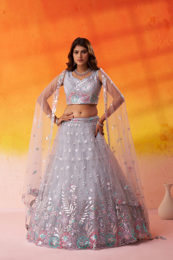 Net Sequins Thread & Embroidered Semi-Stitched Lehenga & Unstitched Blouse With Dupatta Clothsvilla