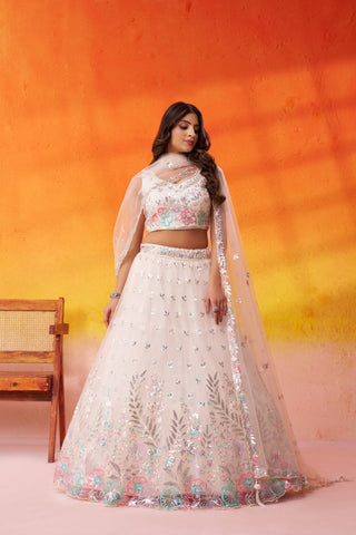 Net Sequins Thread & Embroidered Semi-Stitched Lehenga & Unstitched Blouse With Dupatta Clothsvilla